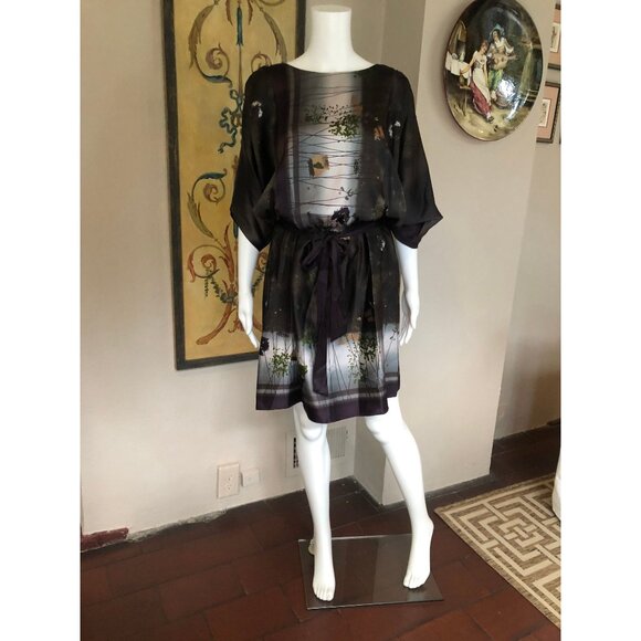 Silk Kaftan, Silk Dress, Silk Mini Dress, 90s Dress, Silk Cover Up | Medium - Picture 3 of 10